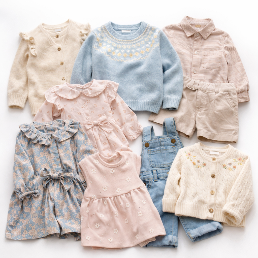 Wholesale second hand Kids clothing mix, assorted styles, UK high street brands, pre-loved garments for resale