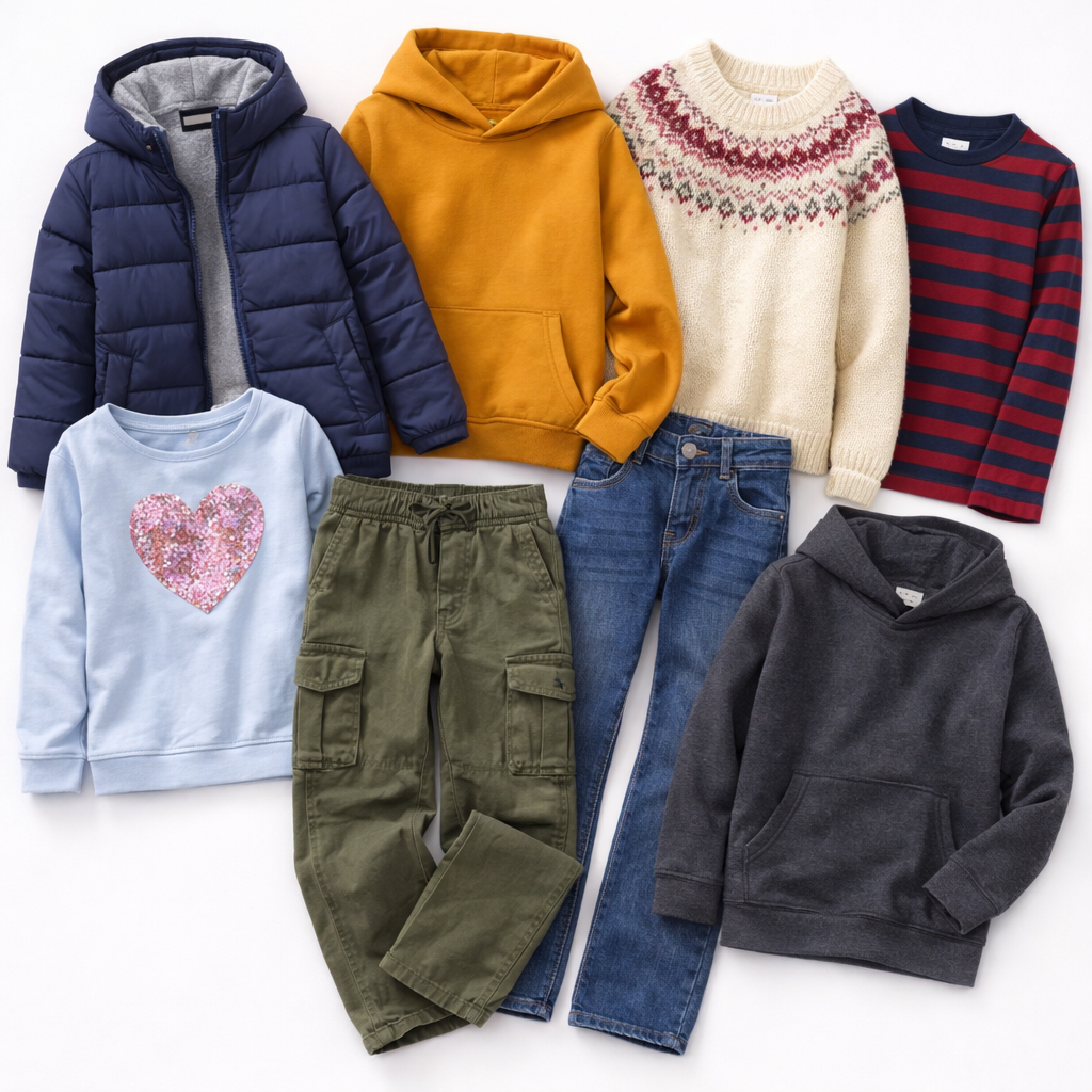 Wholesale kids autumn winter clothing in bulk. Second hand mix for resellers, ideal for online sellers, market traders and seasonal stock.