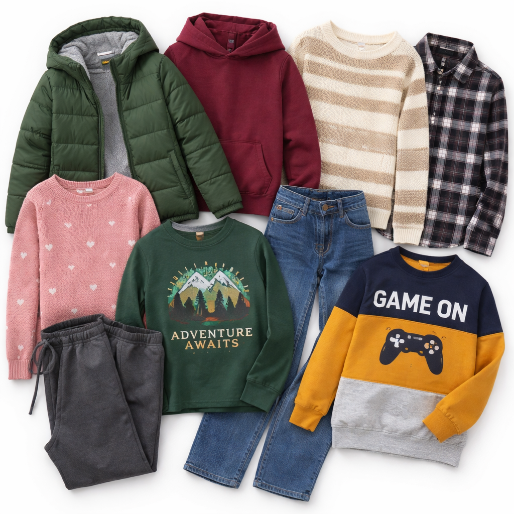 Wholesale kids autumn winter clothing in bulk. Second hand mix for resellers, ideal for online sellers, market traders and seasonal stock.