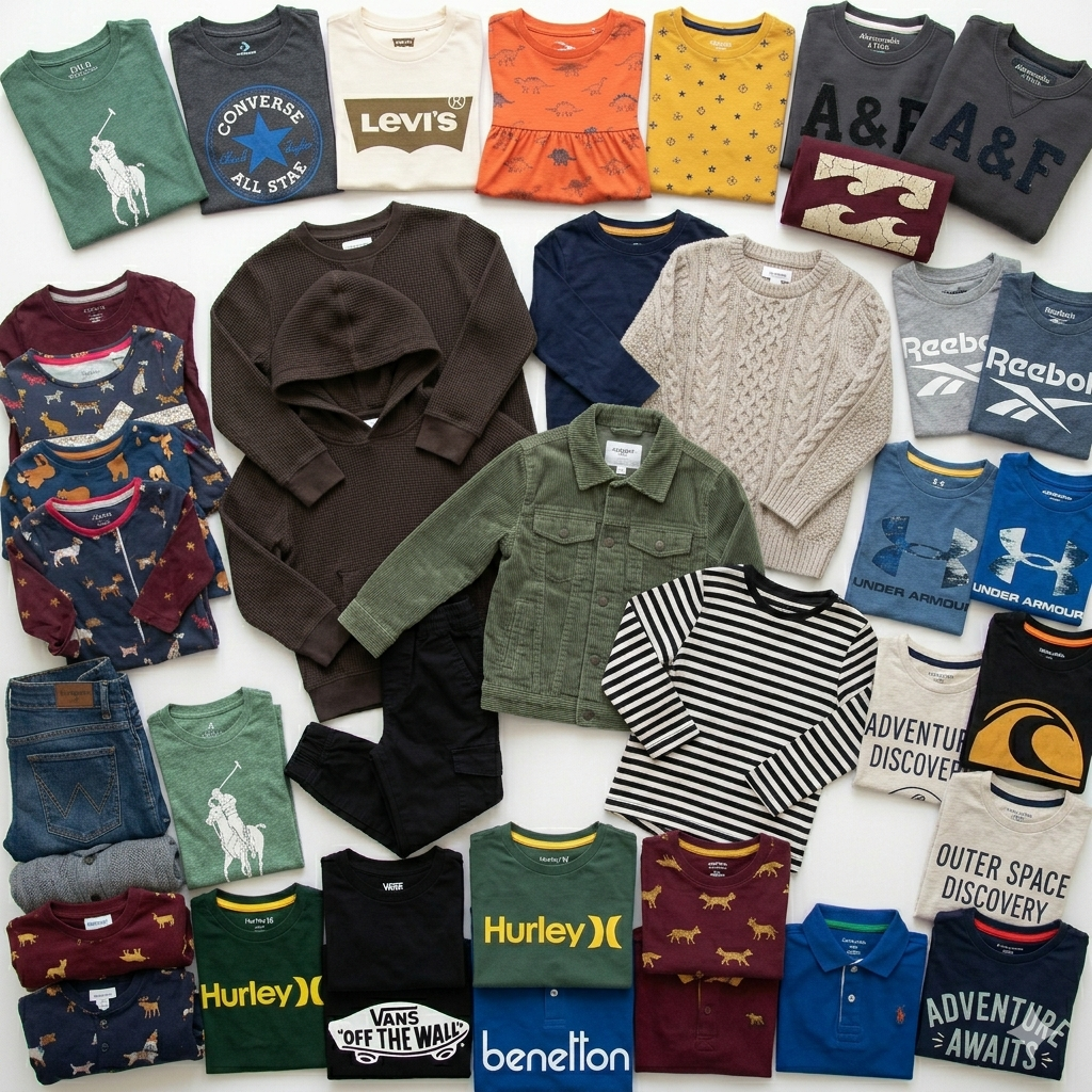 Wholesale second hand Kids clothing mix, assorted styles, UK high street brands, pre-loved garments for resale