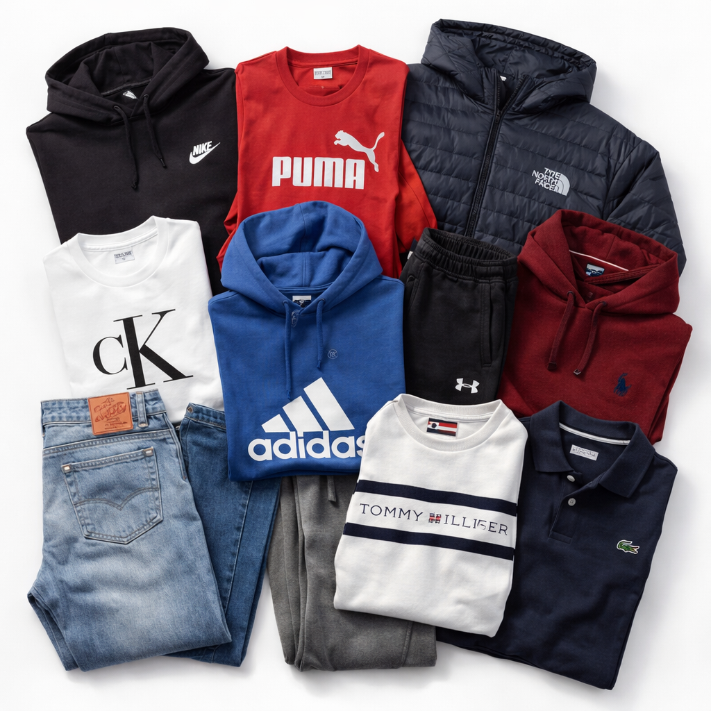 Wholesale second hand clothing mix, assorted styles, UK high street brands, pre-loved garments for resale