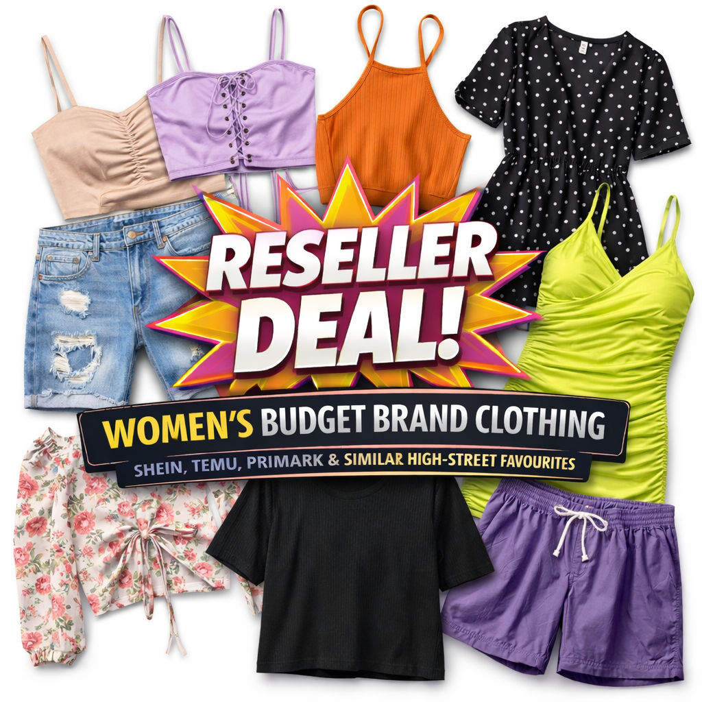 Collage of women's clothing with 'Reseller Deal!' text and brand names.