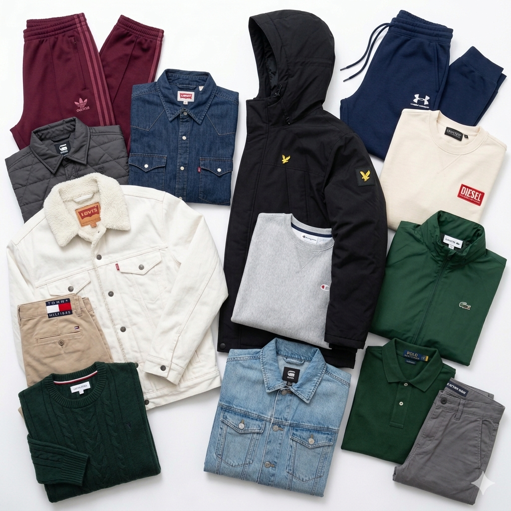 Wholesale second hand clothing mix, assorted styles, UK high street brands, pre-loved garments for resale