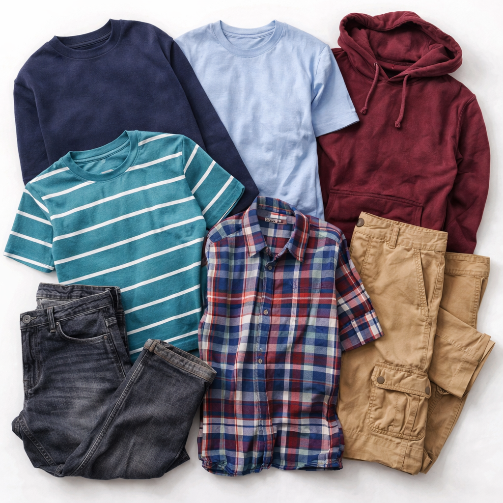 Wholesale second hand clothing mix, assorted styles, UK high street brands, pre-loved garments for resale