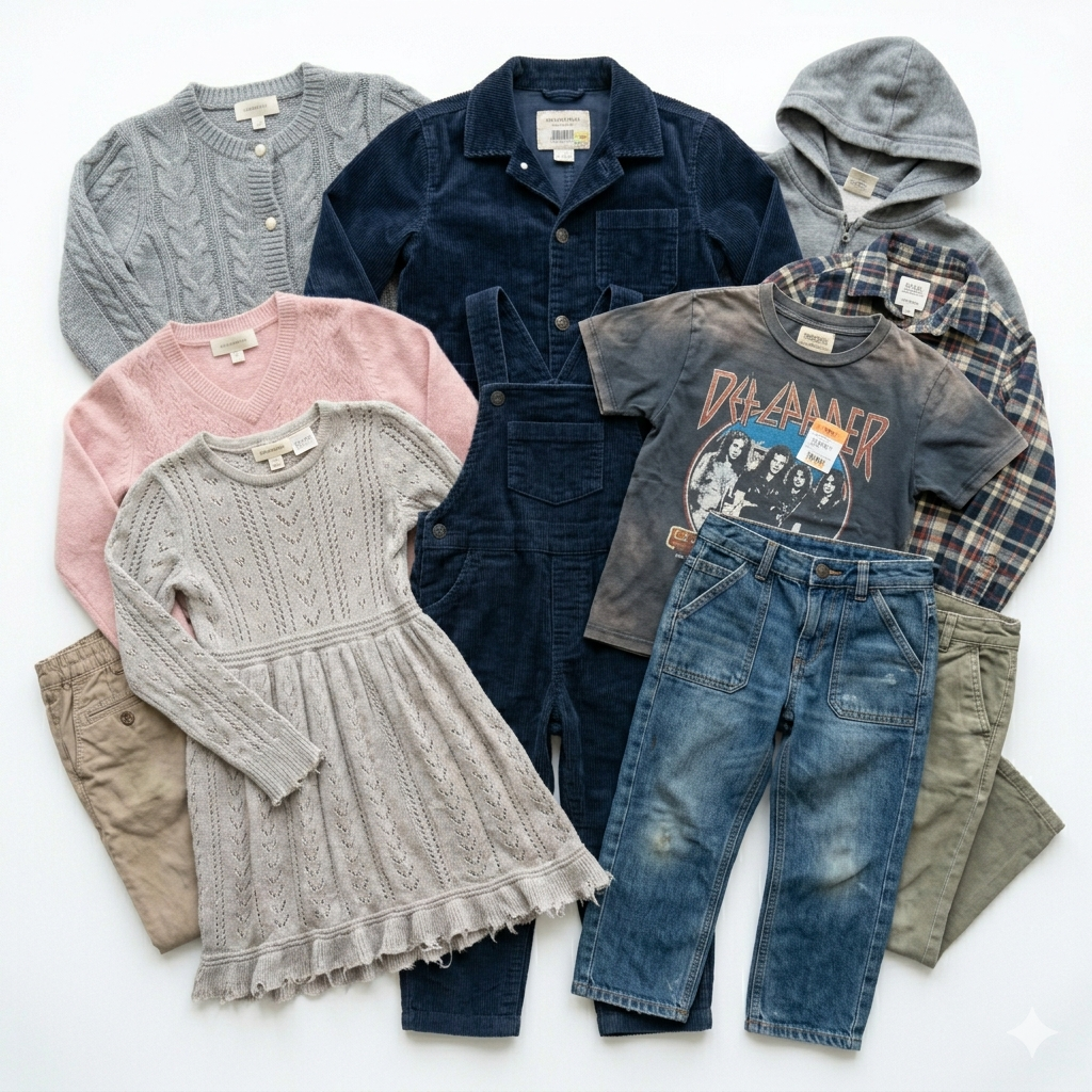 Wholesale second hand Kids clothing mix, assorted styles, UK high street brands, pre-loved garments for resale