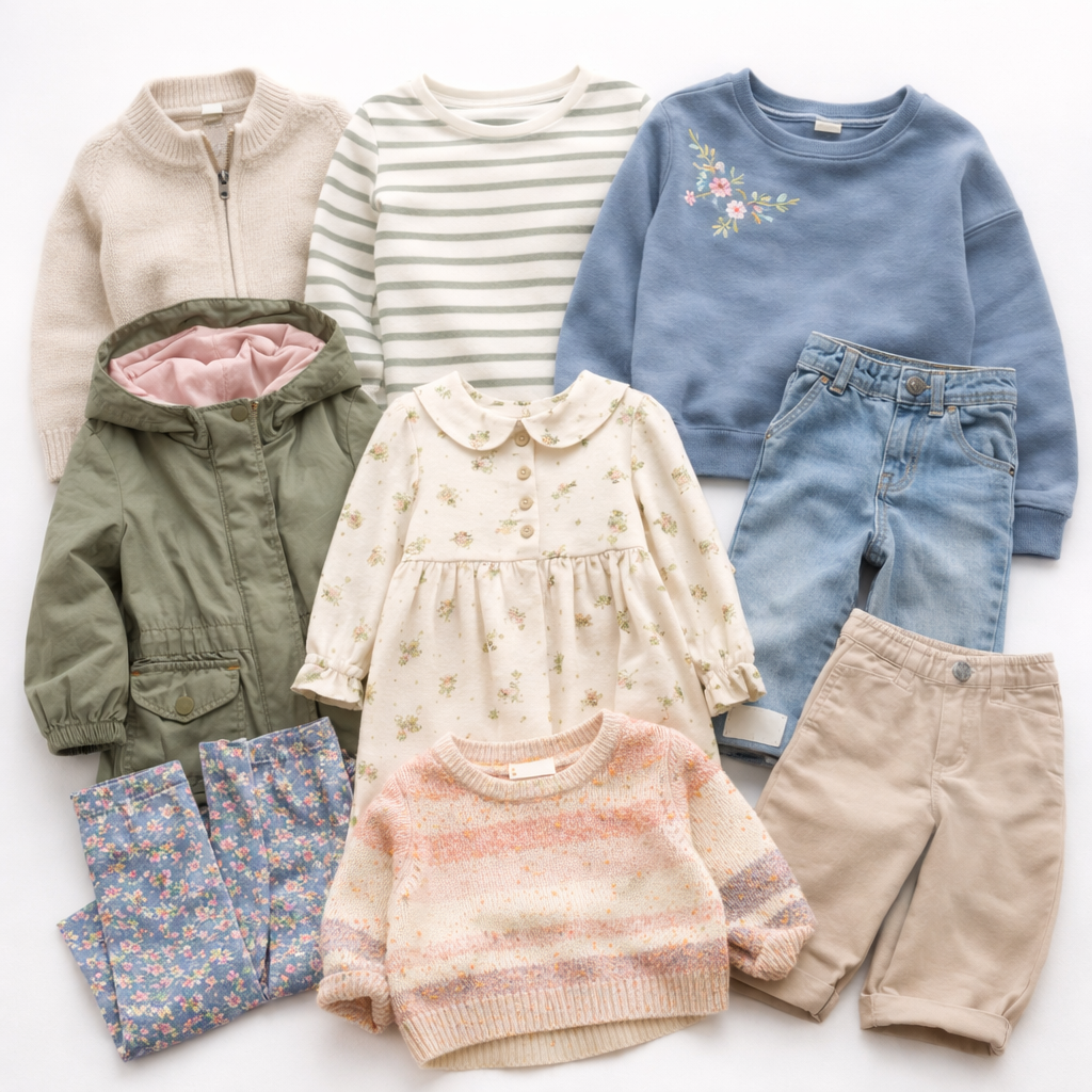 Wholesale second hand Kids clothing mix, assorted styles, UK high street brands, pre-loved garments for resale