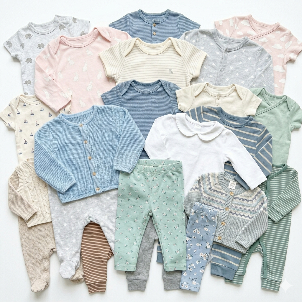 Wholesale second hand Baby clothing mix, assorted styles, UK high street brands, pre-loved garments for resale