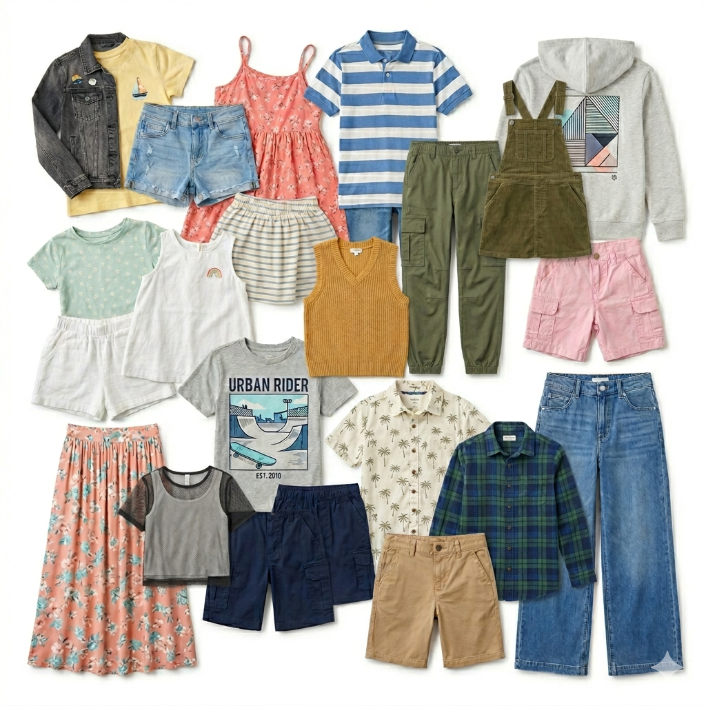 Wholesale second hand Kids clothing mix, assorted styles, UK high street brands, pre-loved garments for resale