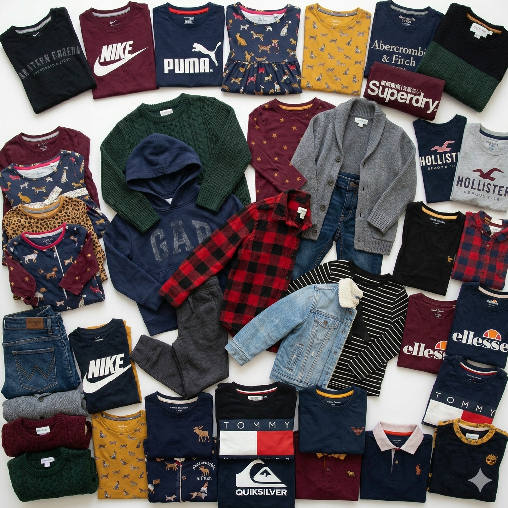 Wholesale second hand Kids clothing mix, assorted styles, UK high street brands, pre-loved garments for resale