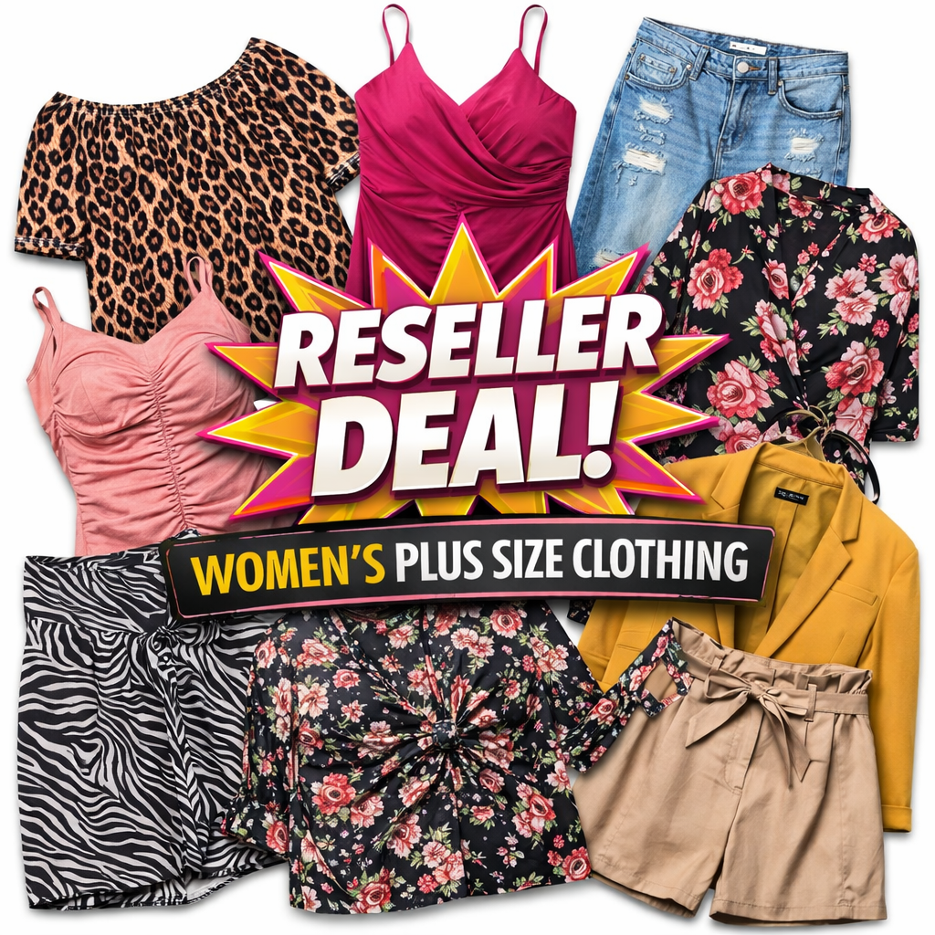Collage of women's plus size clothing with 'Reseller Deal!' text on a white background
