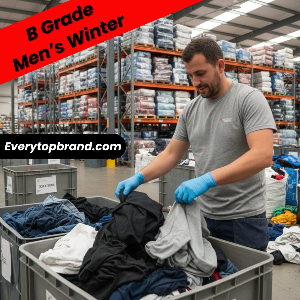 Men’s Winter Mix B Grade wholesale second-hand clothing parcels – preloved UK high street brands from 75p per KG.