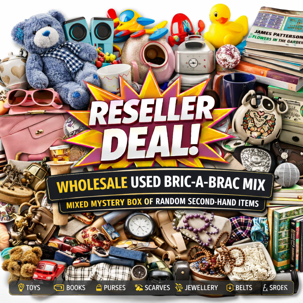 Promotional image for a 'Reseller Deal' wholesale used bric-a-brac mix with various items.